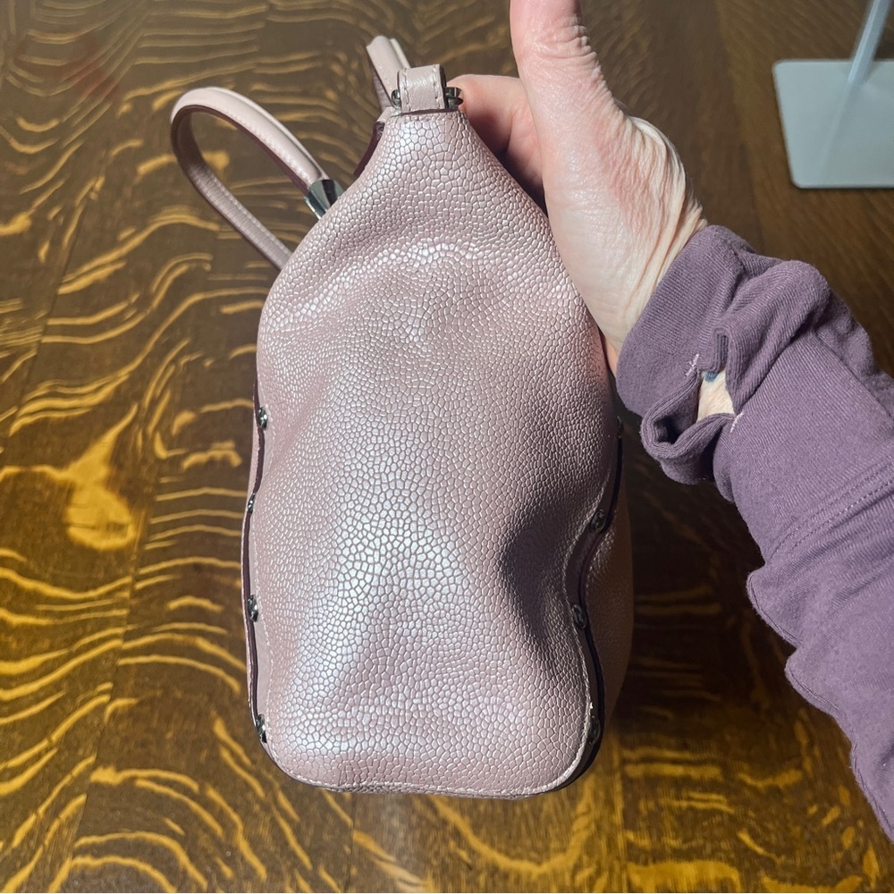 Coach Kelsey Studded Caviar in Metallic Leather Tuberose Pink Shoulder Bag - Picture 4 of 12
